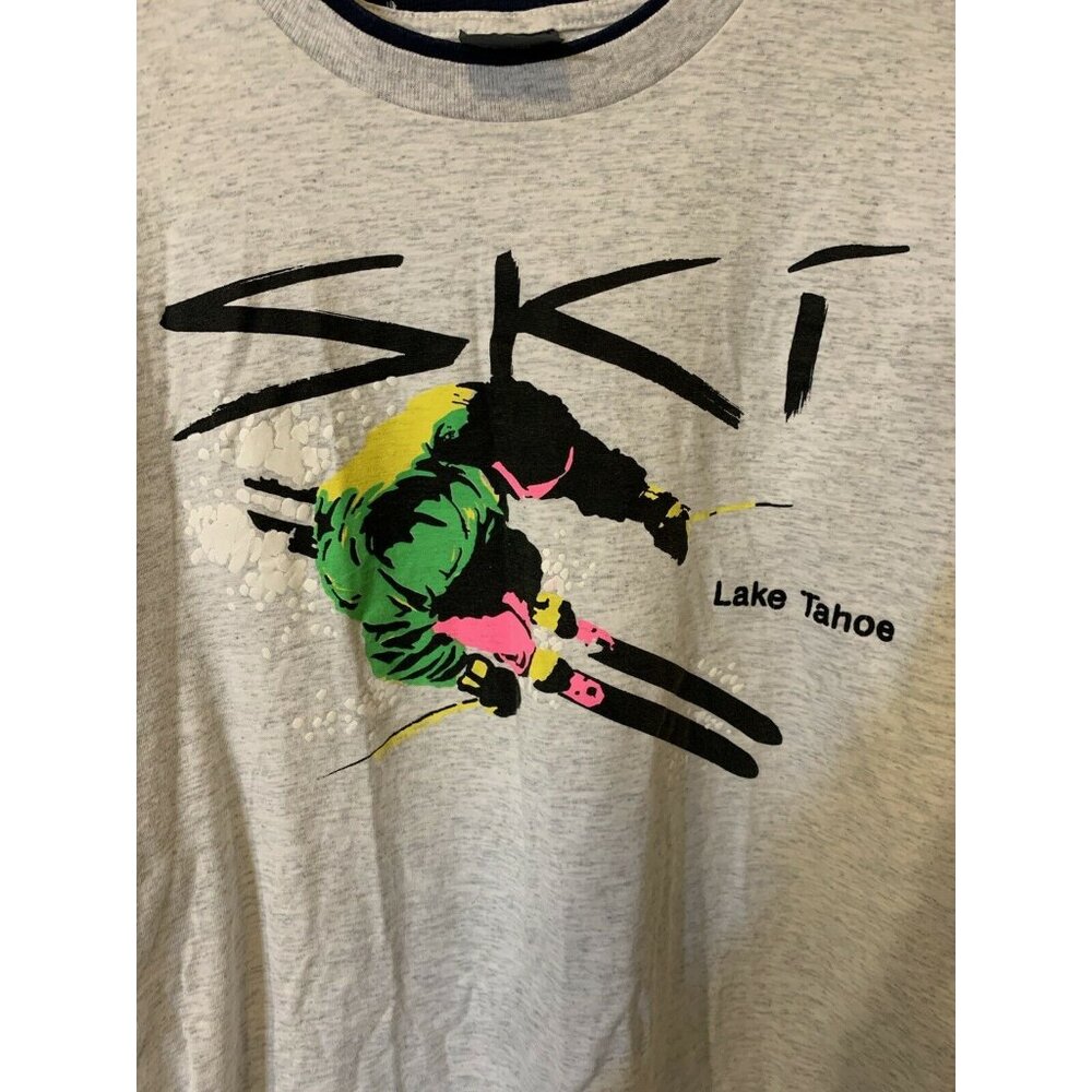 Vintage 80s Ski Lake Tahoe‎ Downhill Skiing Men’s Sz 3XL Gray Multicolored